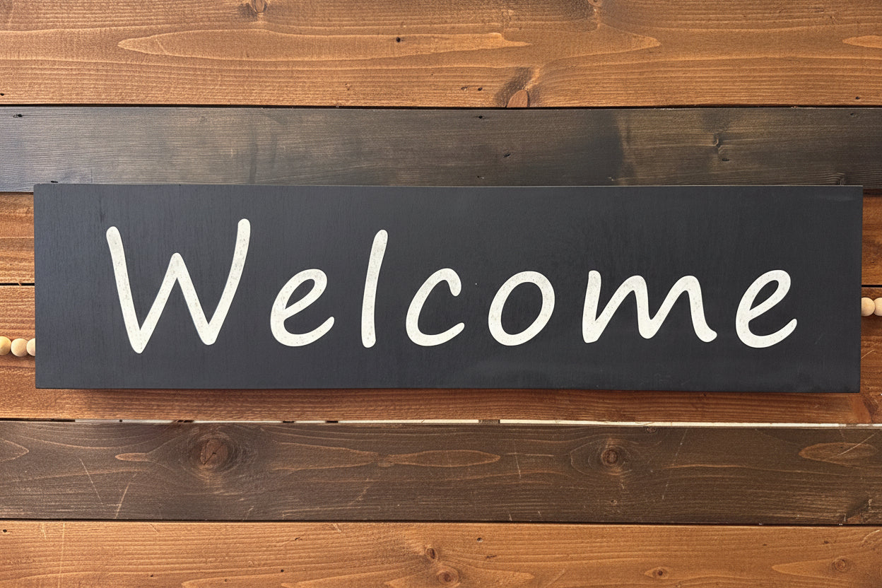 Black Welcome Sign