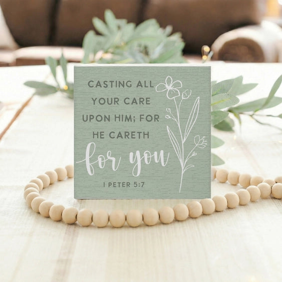 Casting All Cares Tabletop Block Sign