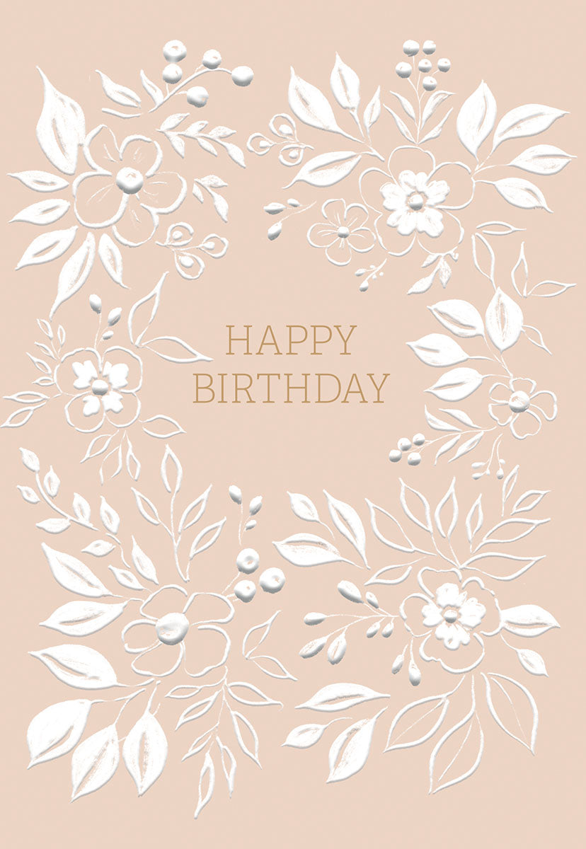 White Floral Happy Birthday Card