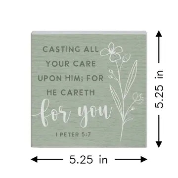 Casting All Cares Tabletop Block Sign
