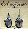 Silver Forest Dragonfly on Light Blue Cloud and Silver Oval Earrings