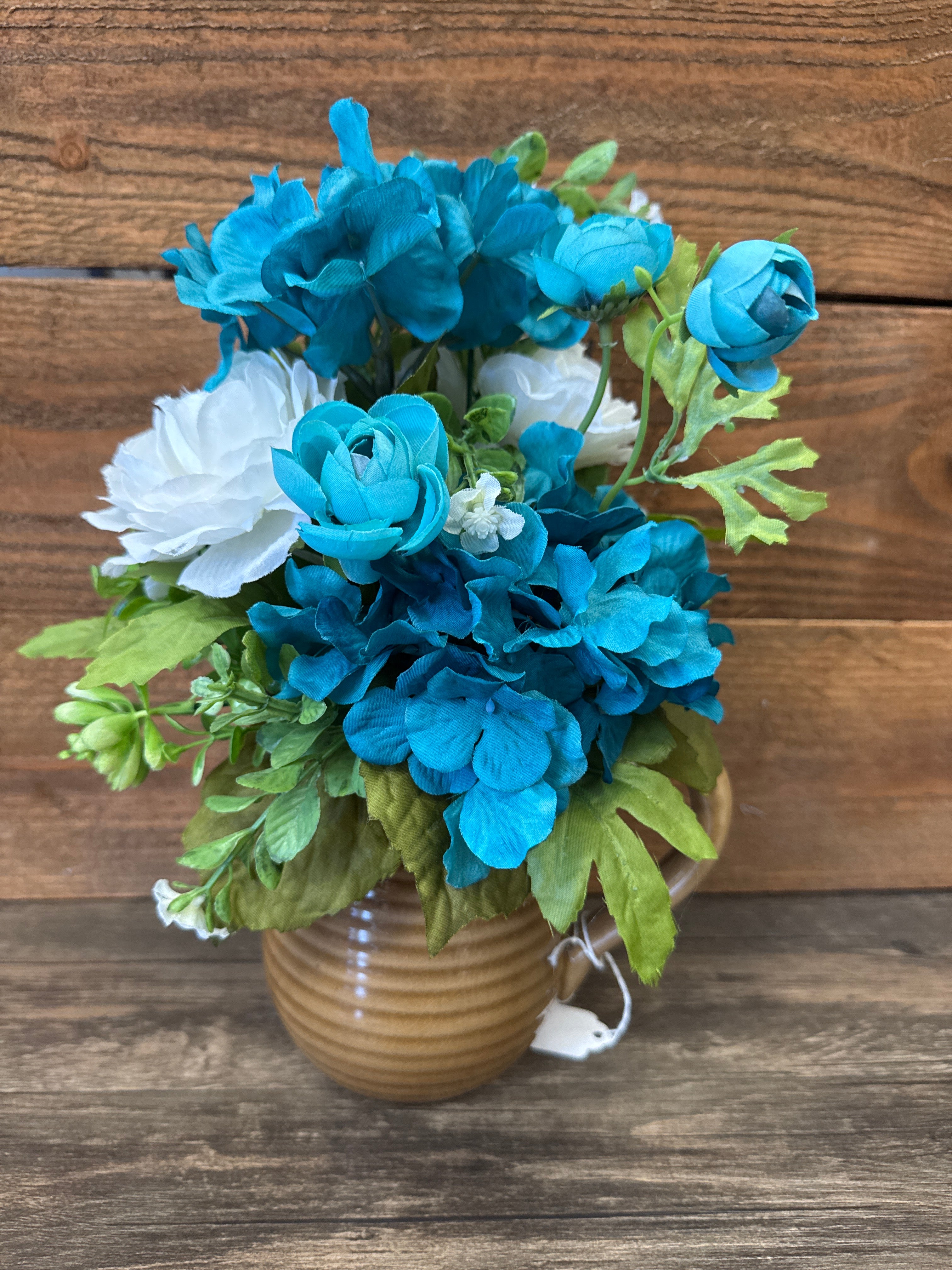 Turquoise & White Silk Flower Arrangement