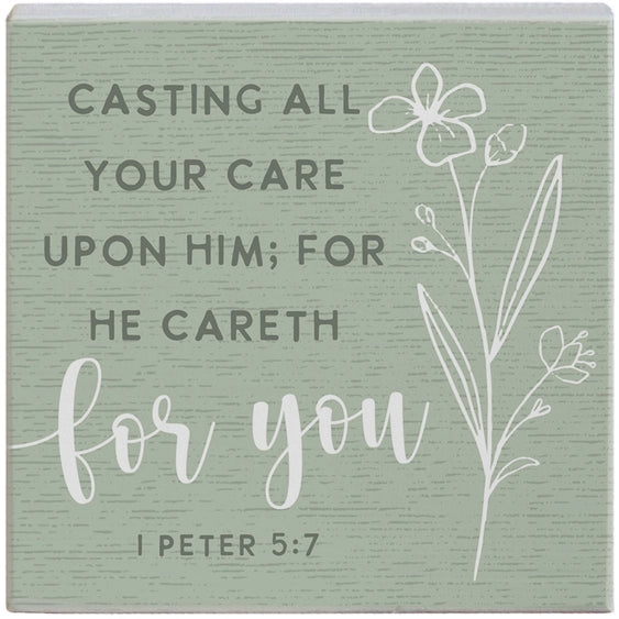 Casting All Cares Tabletop Block Sign