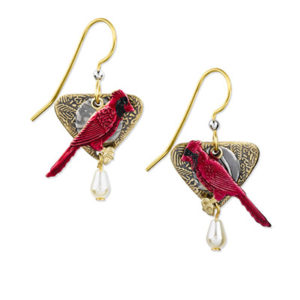 Silver Forest Cardinal Pearl Drop Earrings