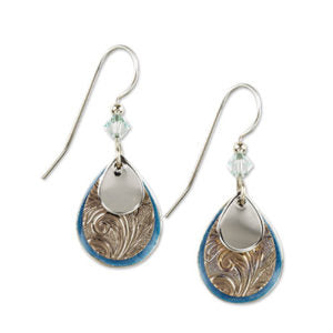 Silver Forest Blue & Silver Metal Layered Teardrop Earrings
