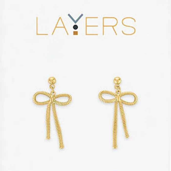 Layers Earrings Gold Chain Bow Dangle