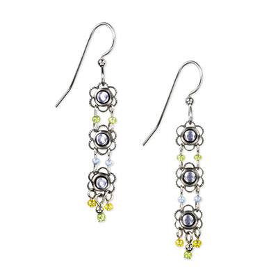 Silver Forest Triple Flower Drop Earrings