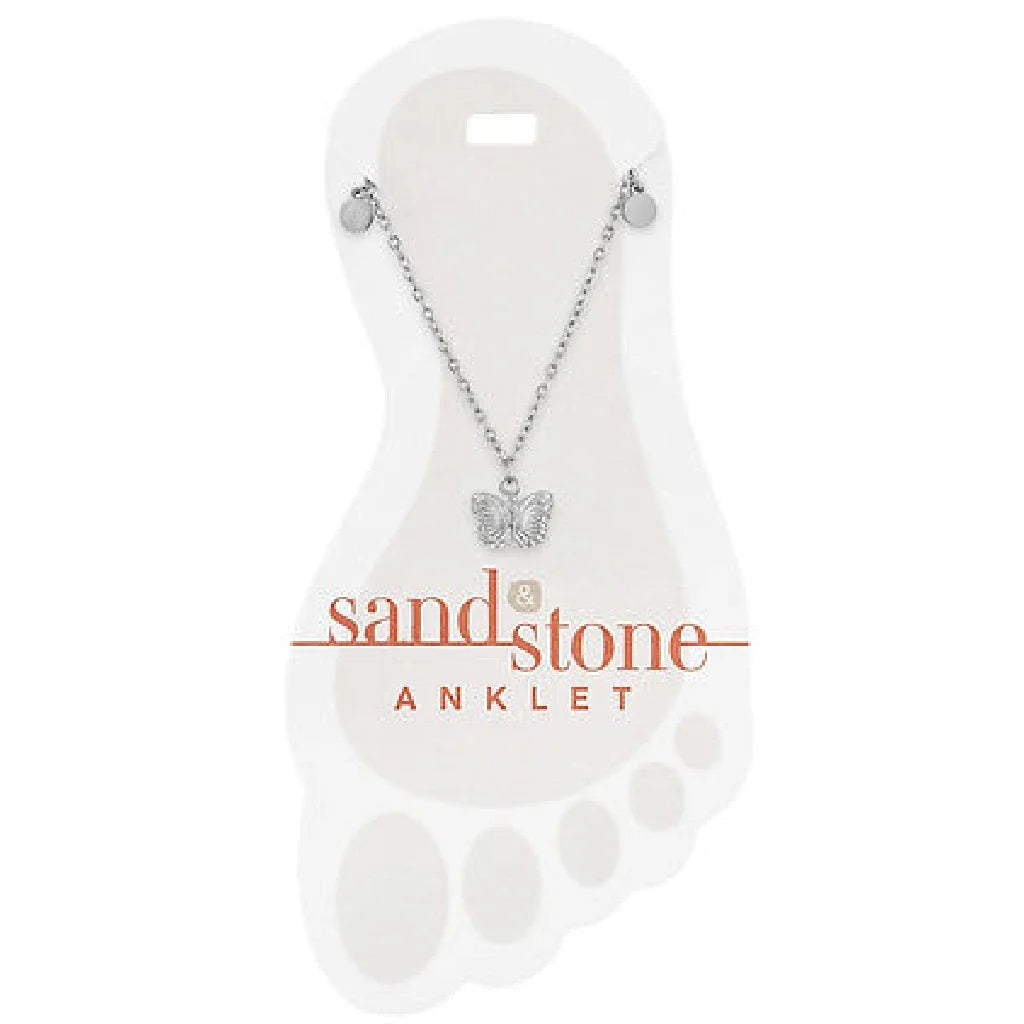 Sand & Stone Silver Butterfly Dangle Anklet