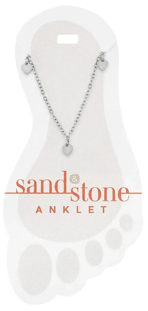 Sand & Stone Silver Multi Heart Dangle Anklet